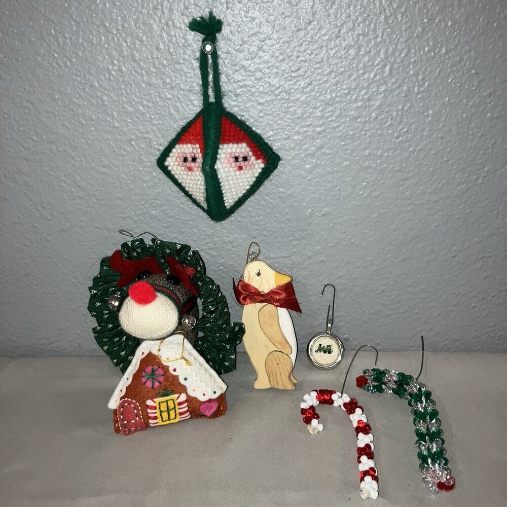 Christmas Ornament Handmade Reindeer Santa Clause Train Penguin Bead Candy Canes